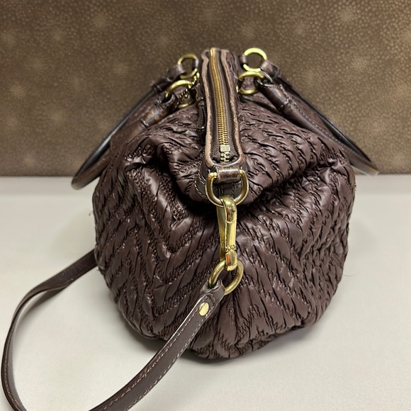 🔥🔥🔥 Coach Madison Lindsey Chevron Quilted Brown Satchel Shoulder Bag - Picture 9 of 16